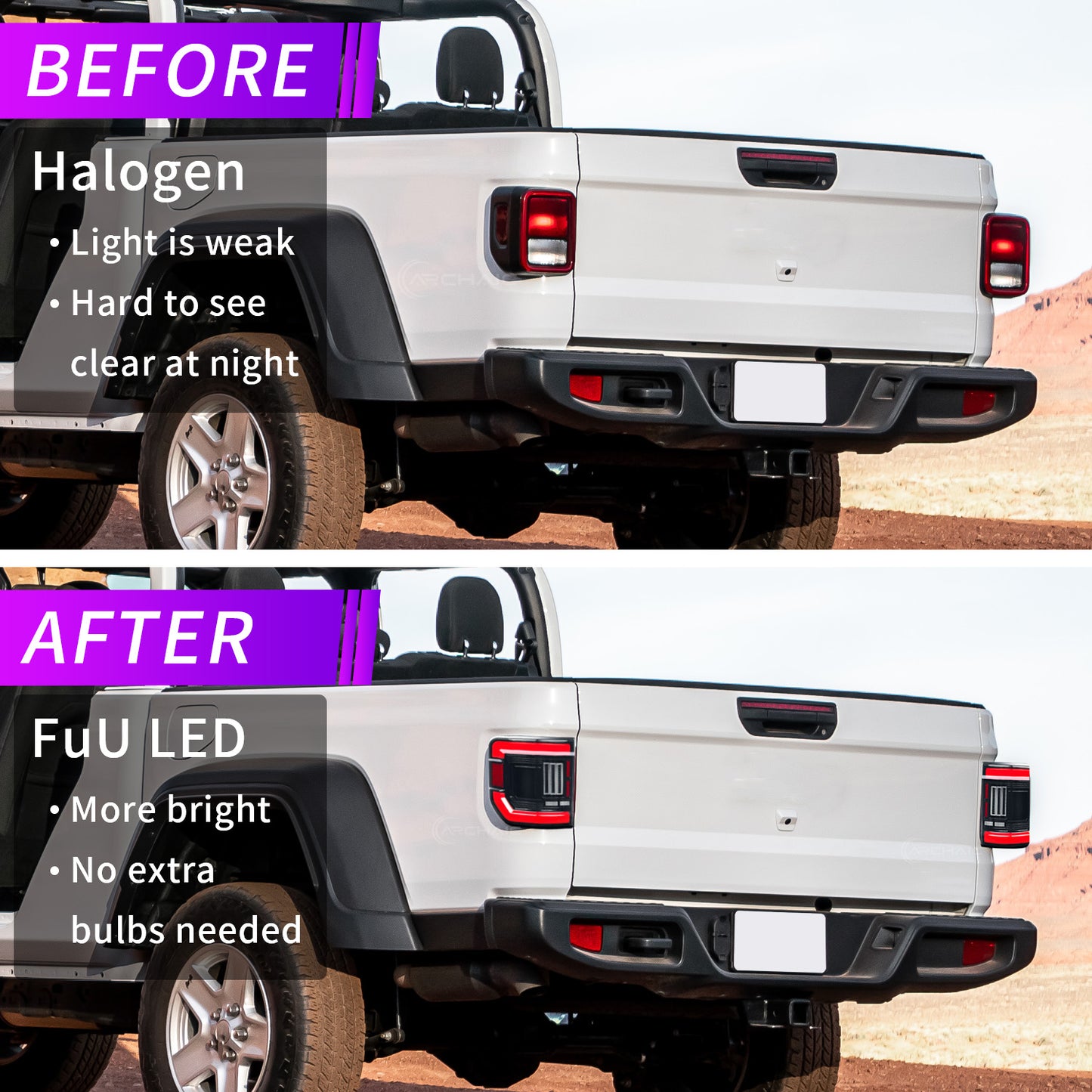 LED Tail Lights for Jeep Gladiator JT (2020–2025) – Light Tea Smoked Lens (US Spec)
