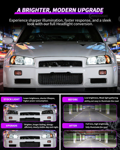 Archaic OE-Style Halogen Headlights for Nissan Skyline R34 1998–2002