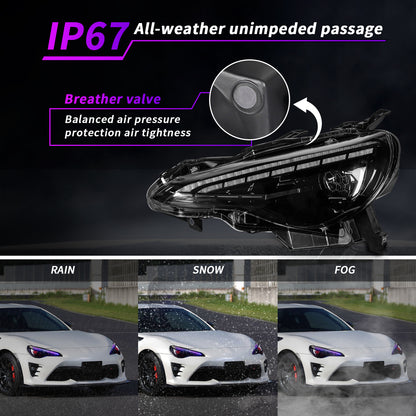 RGB Headlight Assembly for 2012-2016 Scion FR-S 2012-2021 Toyota 86 2013-2021 Subaru BRZ