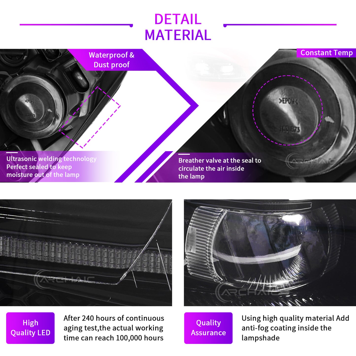 Faros delanteros LED completos Archaic para VW Golf MK5 Rabbit LED Headlights 2006-2009 | Jetta 2006-2010 | Animación de inicio + Intermitentes secuenciales | Negro brillante
