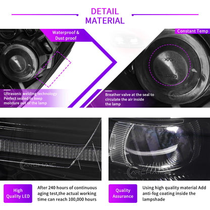Faros delanteros LED completos Archaic para VW Golf MK5 Rabbit LED Headlights 2006-2009 | Jetta 2006-2010 | Animación de inicio + Intermitentes secuenciales | Negro brillante
