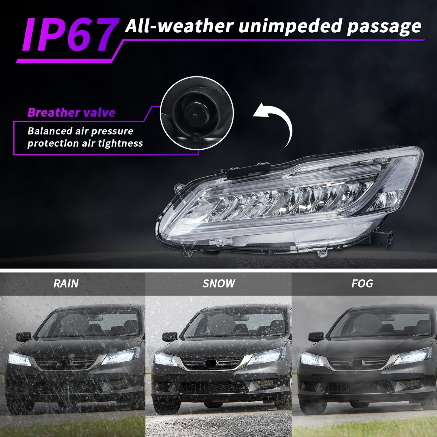 Full LED Headlights for  Honda Accord 2013-2017, Suitable for 9th Generation Driver + Passenger Side Pair