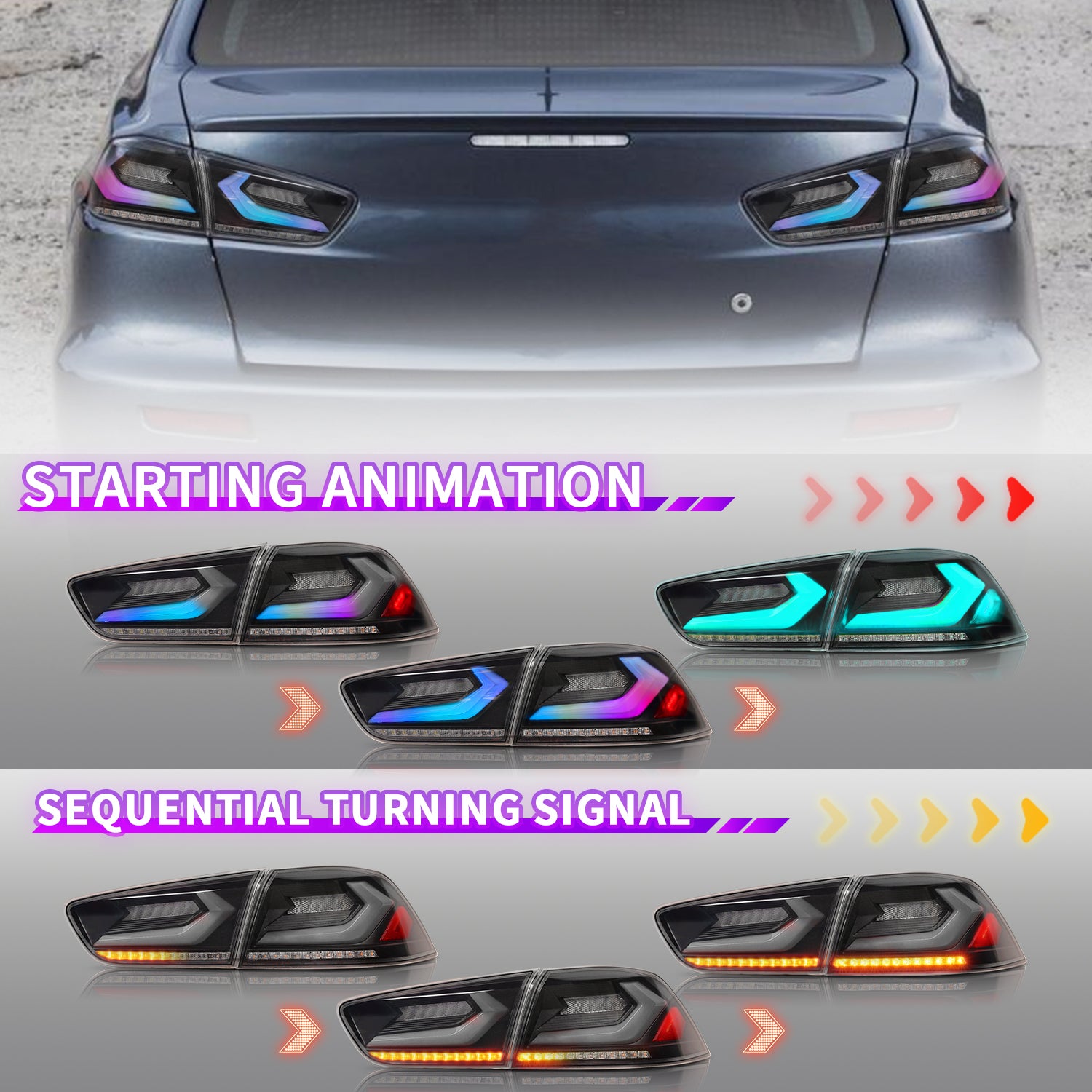 Evo Rize Rear Light RGB LED Taillights Assembly For Mitsubishi Lancer EVO X 2008-2020 ...