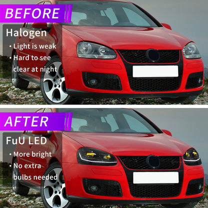 Faros delanteros LED completos Archaic para VW Golf MK5 Rabbit LED Headlights 2006-2009 | Jetta 2006-2010 | Animación de inicio + Intermitentes secuenciales | Negro brillante