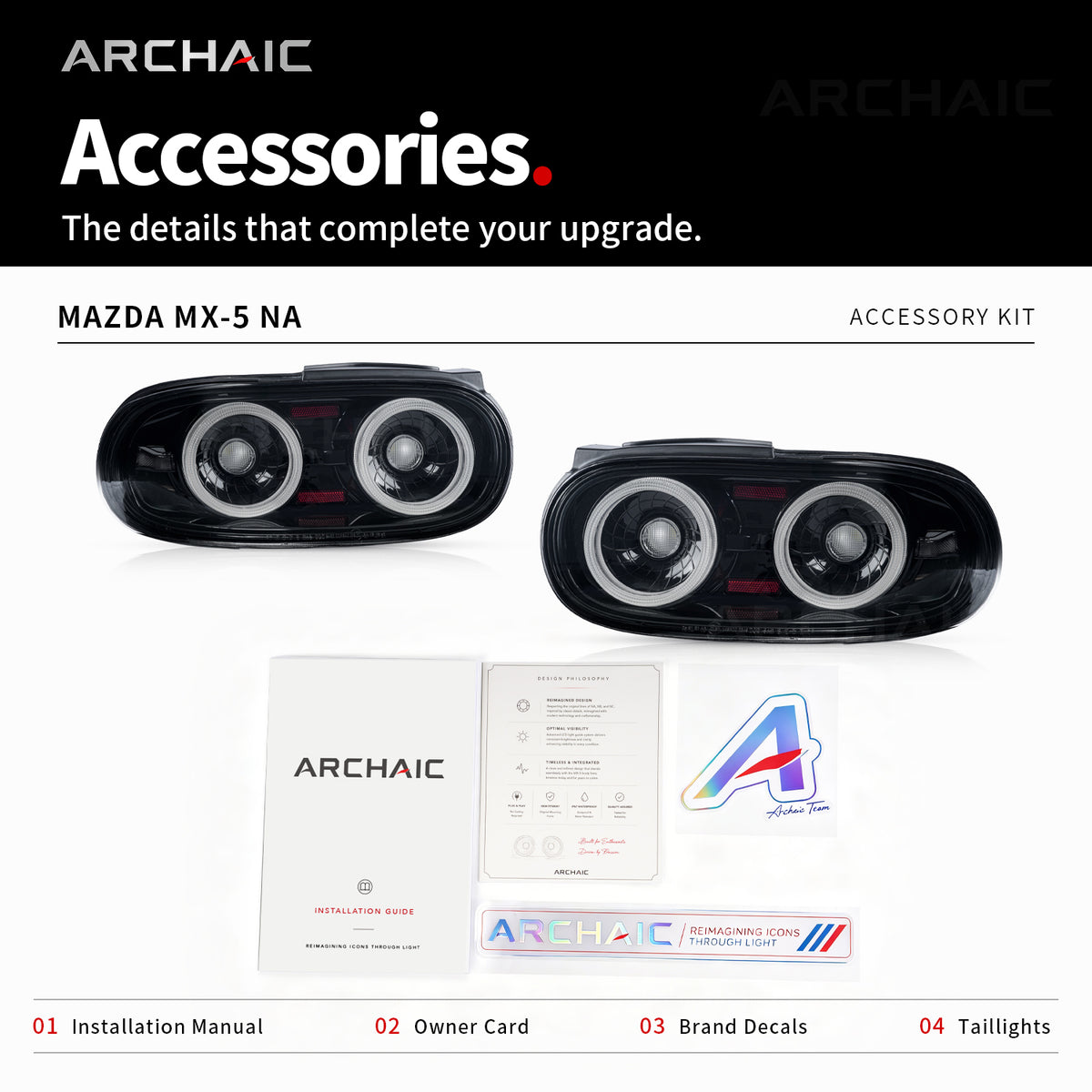 Archaic Full-LED Tail Lights for Mazda MX-5 Miata NA 1989–1997 | Smoke Edition