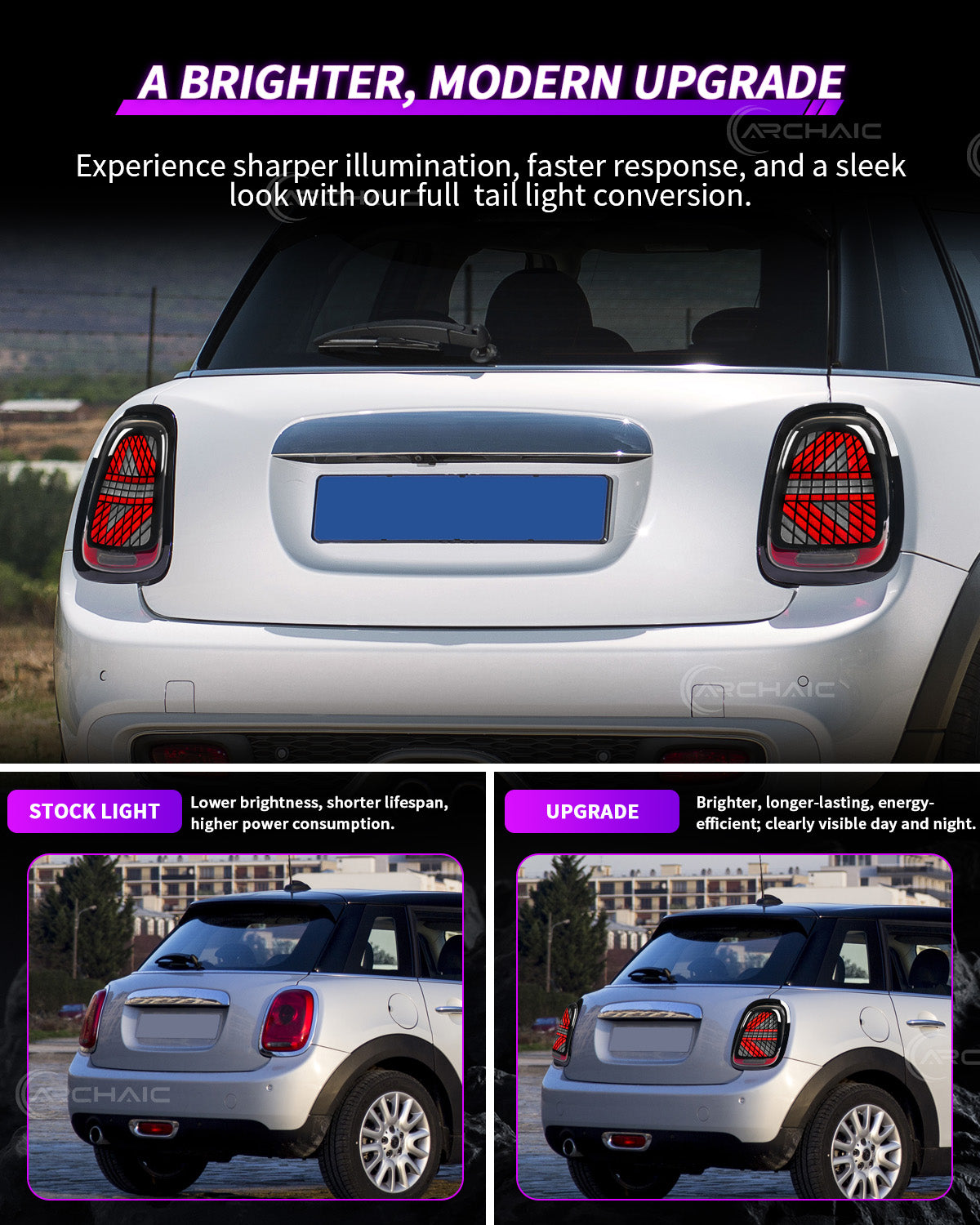 Mini Cooper F55 F56 F57 LED Tail Lights 2014–2024 | Sequential Turn Signal Rear Lamps by Archaic | Smoked & Red Options