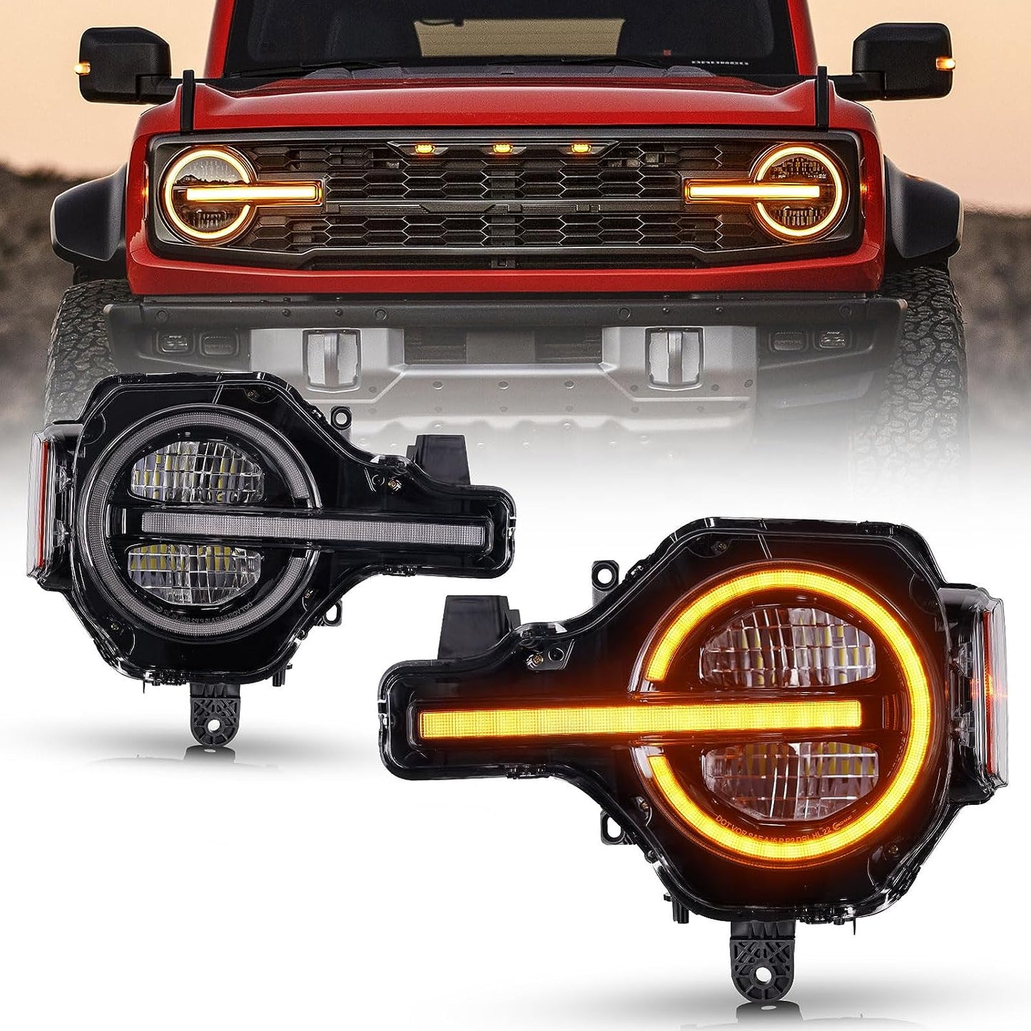 Raptor Version Full LED Headlights Assembly For Ford Bronco  2021-2023 2/4-Door