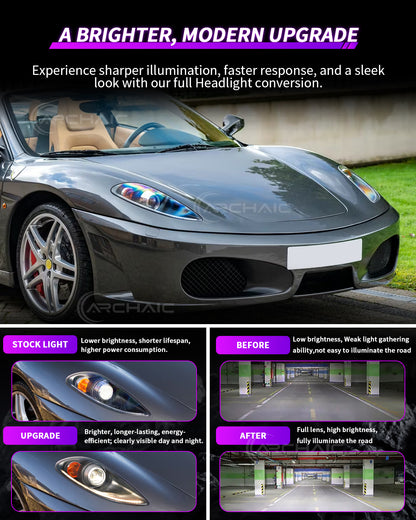 Ferrari F430 Carbon Fiber Wrapped Bi-Xenon Projector Headlights – E-Mark & DOT Certified OEM+ Upgrade