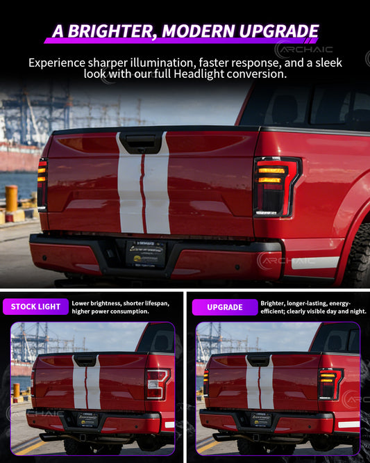 LED Tail Lights for Ford F-150 2015–2020 & Raptor 2017–2020 | Sequential Turn Signal, Start-Up Animation, Full LED Rear Lamps, Halogen & OEM LED Compatible