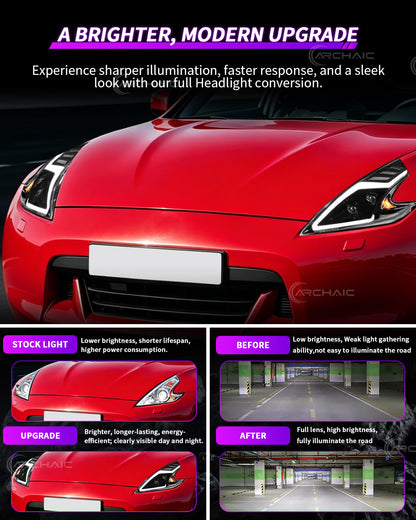Full LED Headlights for Nissan 370Z Z34 2009–2020 | Startup Animation DRL