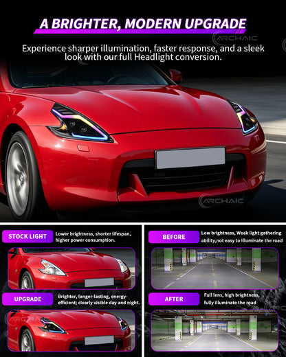 Archaic RGB LED Headlights For Nissan 370Z Z34 2009–2020 with App Control