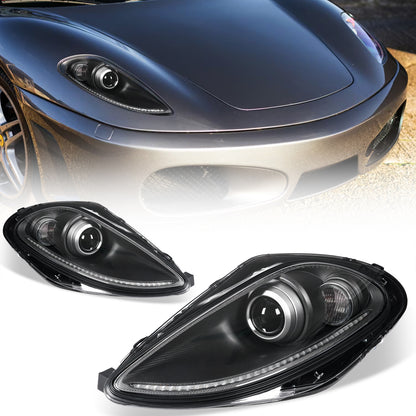 Ferrari F430 Carbon Fiber Wrapped Bi-Xenon Projector Headlights – E-Mark & DOT Certified OEM+ Upgrade