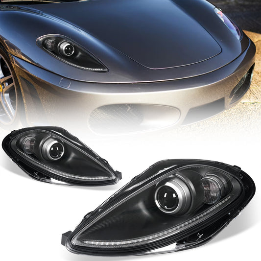 Ferrari F430 Carbon Fiber Wrapped Bi-Xenon Projector Headlights – E-Mark & DOT Certified OEM+ Upgrade