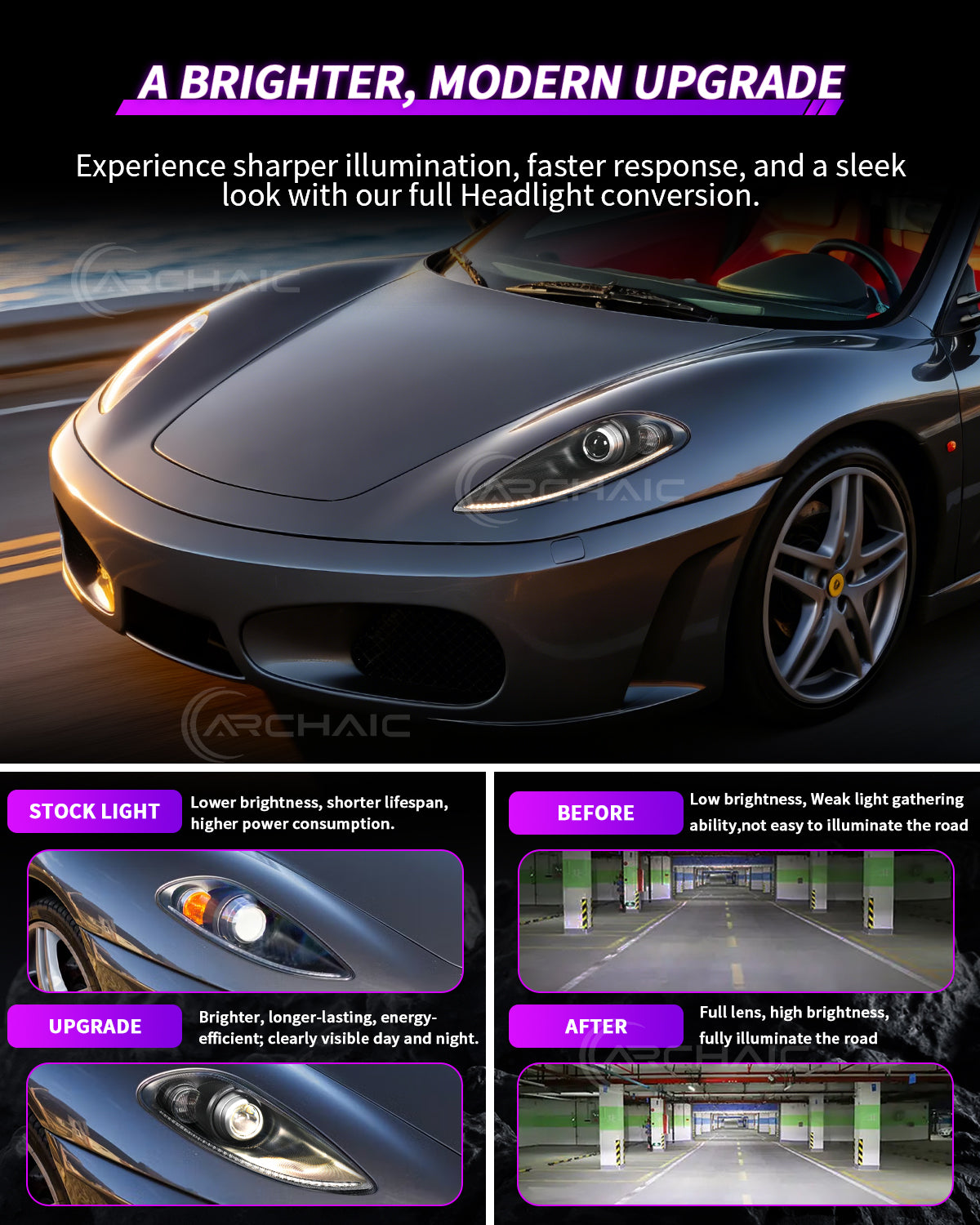 For Ferrari F430 Real Carbon Fiber Wrapped Bi-Xenon Projector LED Headlights