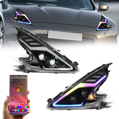 Faros LED de alto rendimiento para Nissan 370Z Z34 2008–2021 | DRL con animación RGB al encender