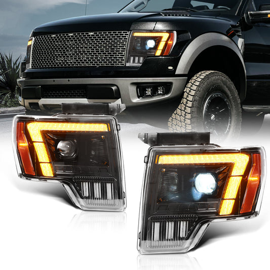 Full LED Headlights for 2009–2014 Ford F-150 & SVT Raptor | Amber/White DRL