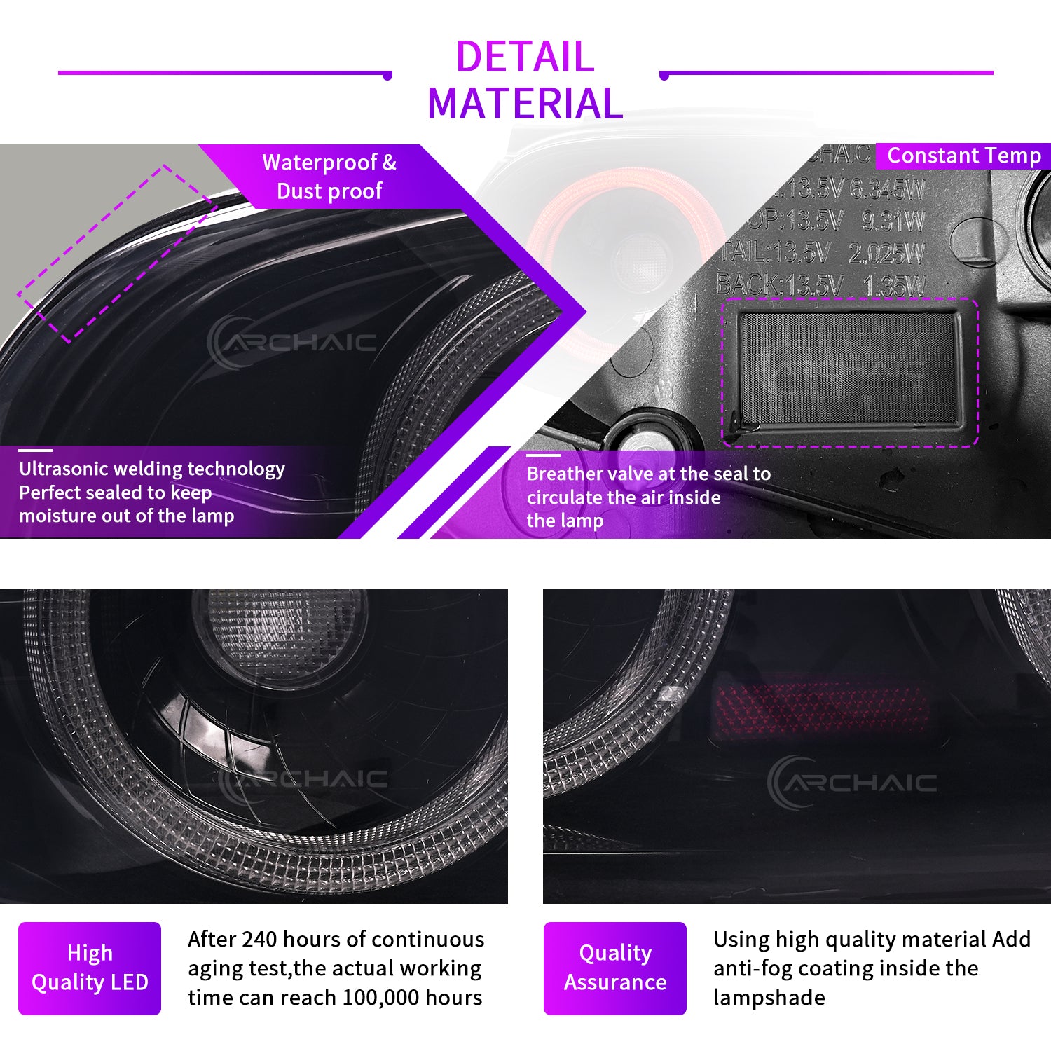 Close-up of Archaic LED taillight for Mazda Miata NA