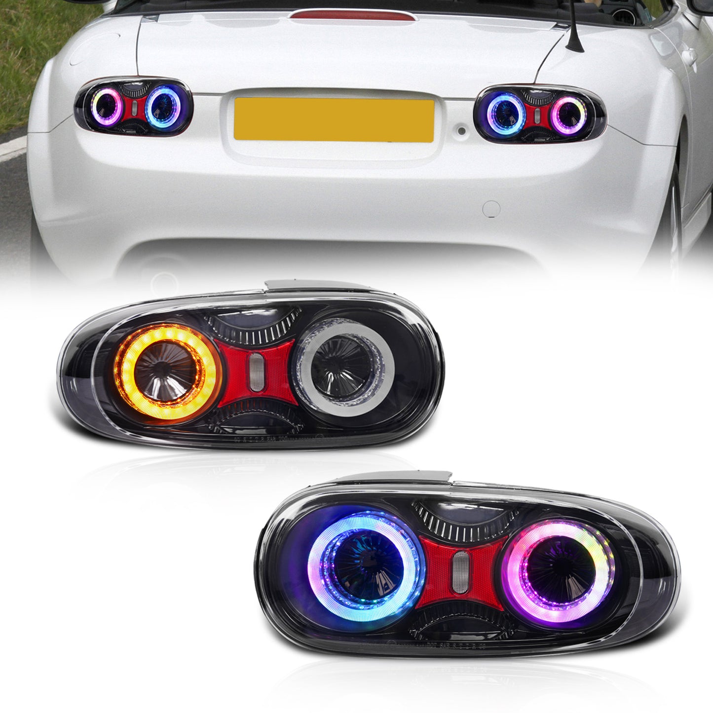 Archaic RGB LED Tail Lights for Mazda MX-5 Miata NC with Reflectors | E-Mark Certified, APP Controlled, Plug & Play