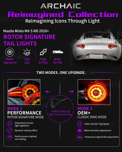 Archaic Reimagined Collection – ND MX-5 "Rotor Signature" LED Tail Lights (2016–Present)