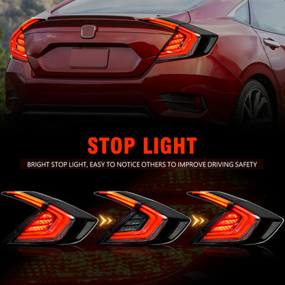 Full LED Tail Lights Assembly For 10th Gen Honda Civic Sedan 2016-2021