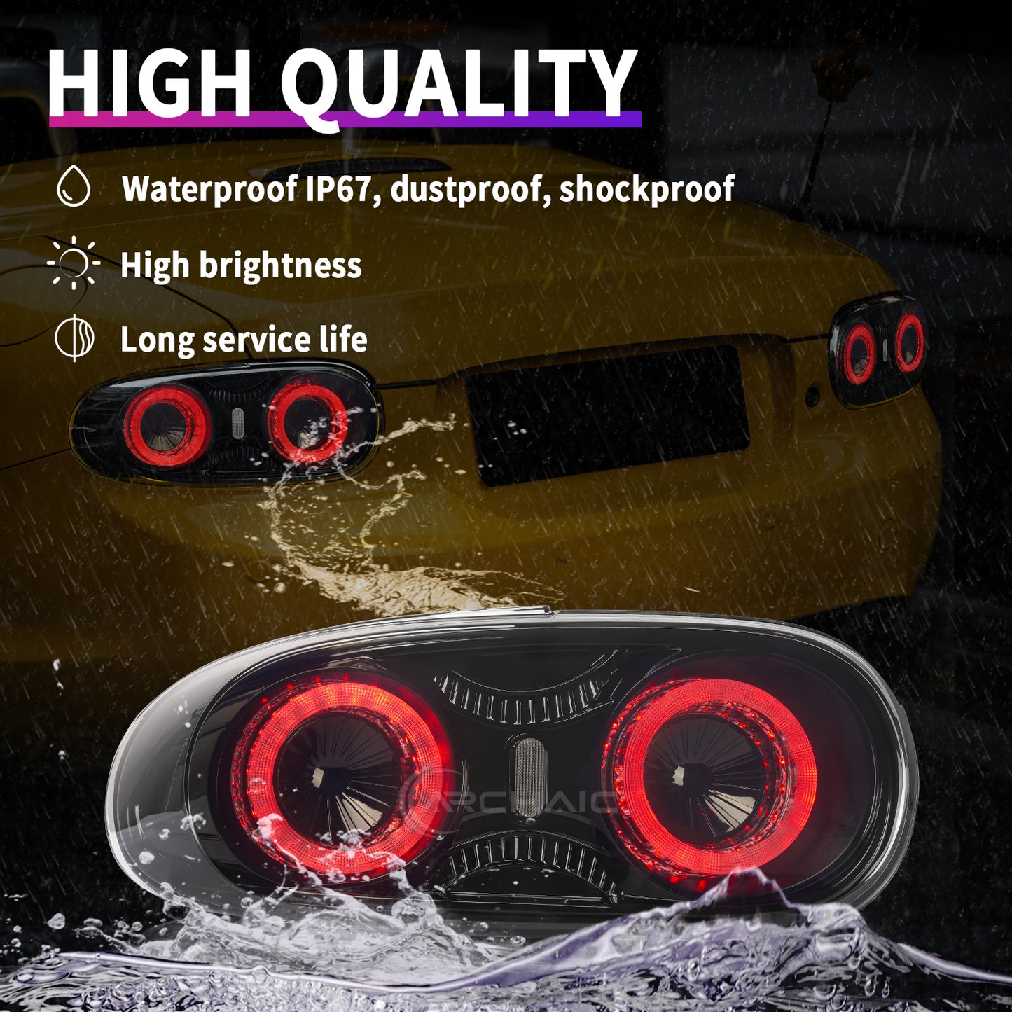 Night view of Archaic LED tail lights on Mazda MX-5 NC