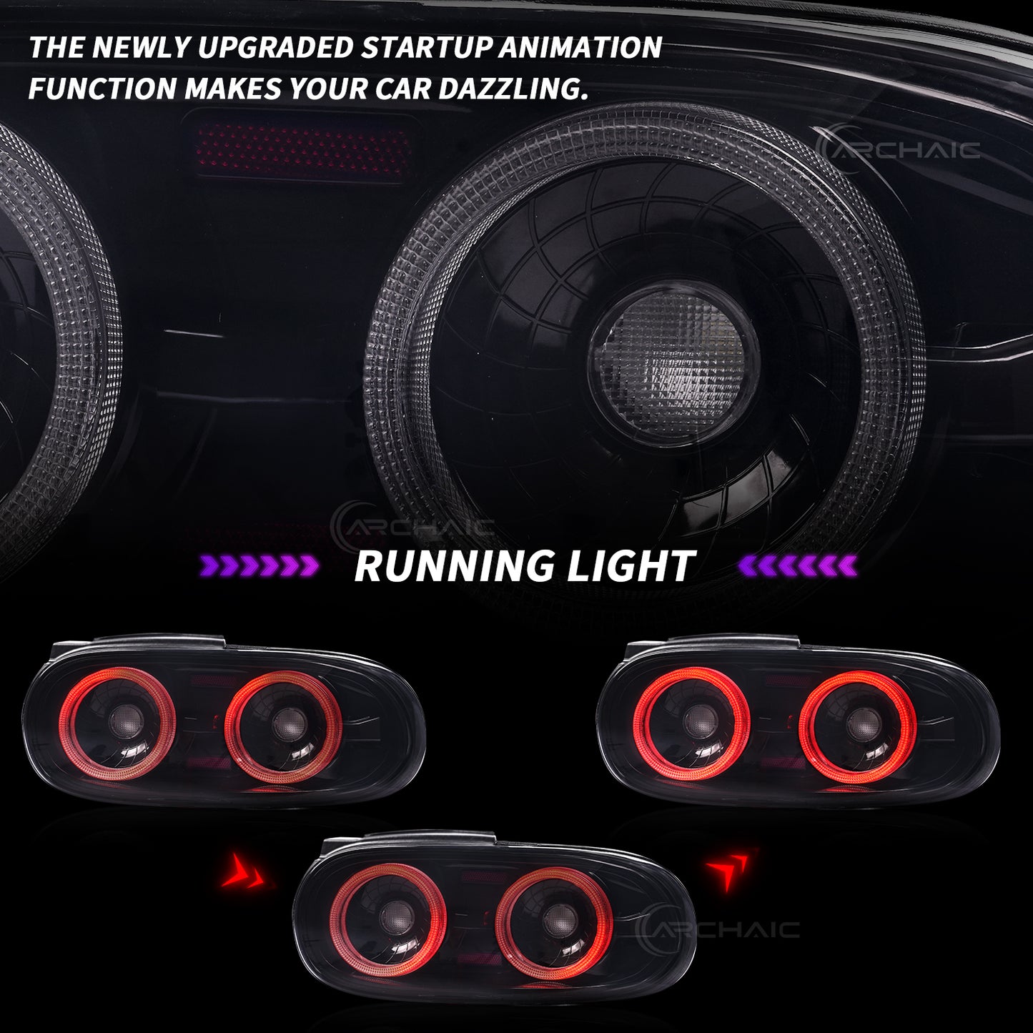 Night view of Archaic LED taillight Mazda Miata NA