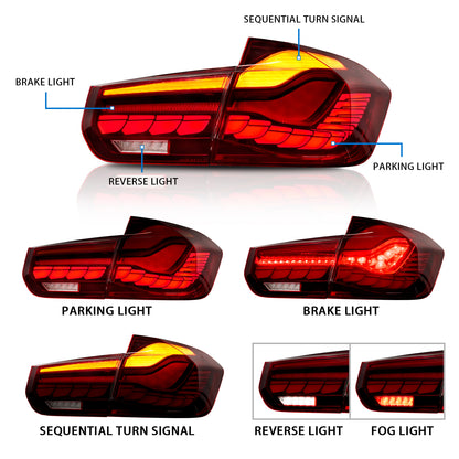 Full LED Tail Lights Assembly For BMW 3 Series F30 F35 2013-2018,Red