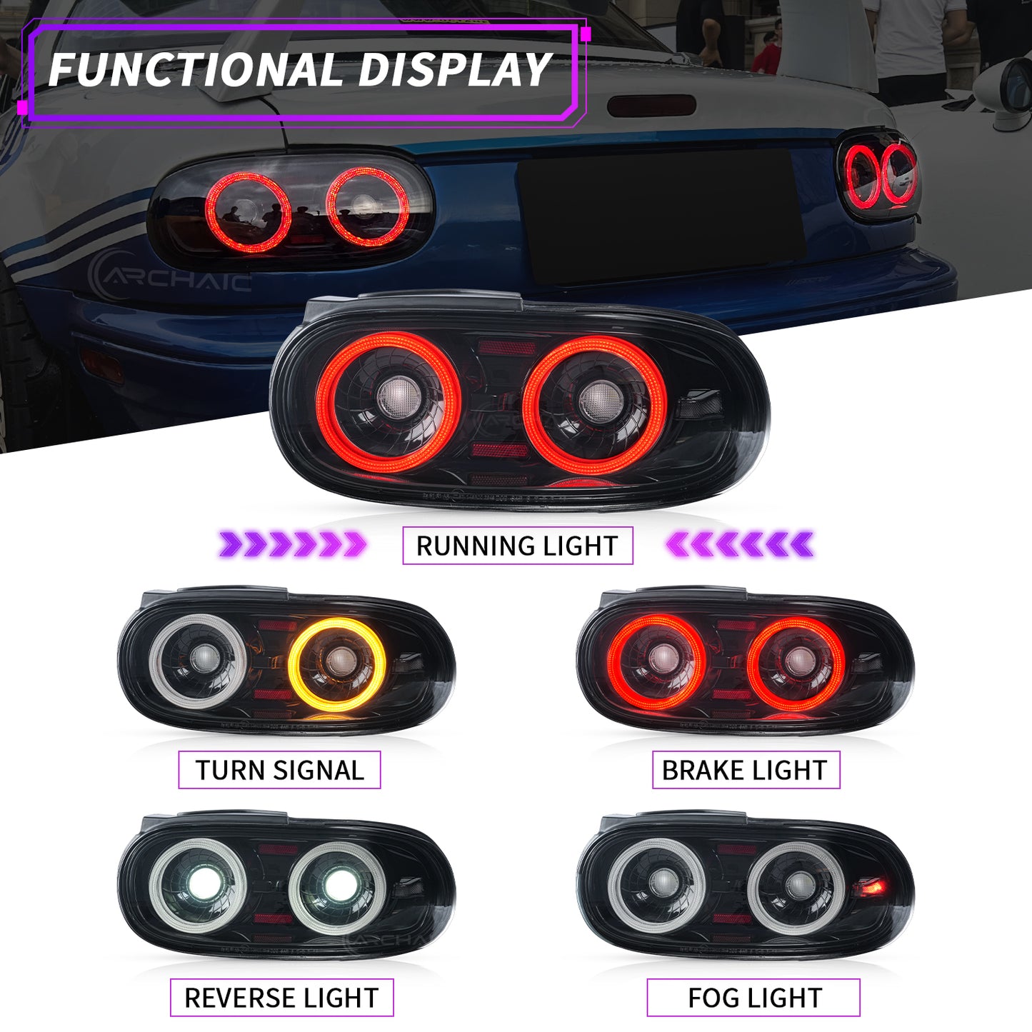 Archaic Smoked Style LED Tail Lights for Mazda Miata NA | Plug & Play Upgrade