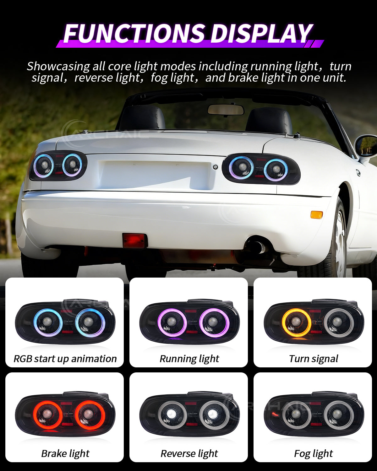 RGB LED Tail Lights for Mazda MX-5 Miata NA (1989–1997) – App Controlled & Plug Play