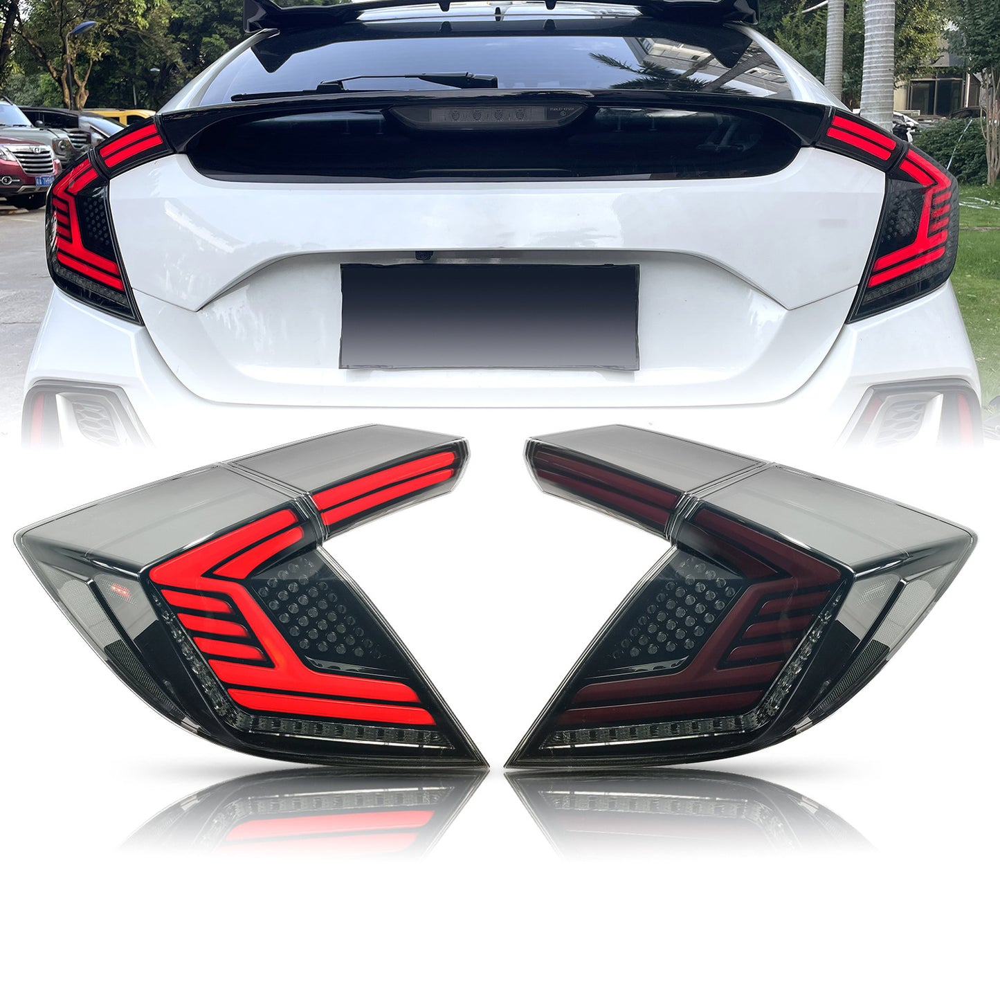 Full LED Tail Lights Assembly For 10th Gen Honda Civic Type R Hatchback 2016-2021