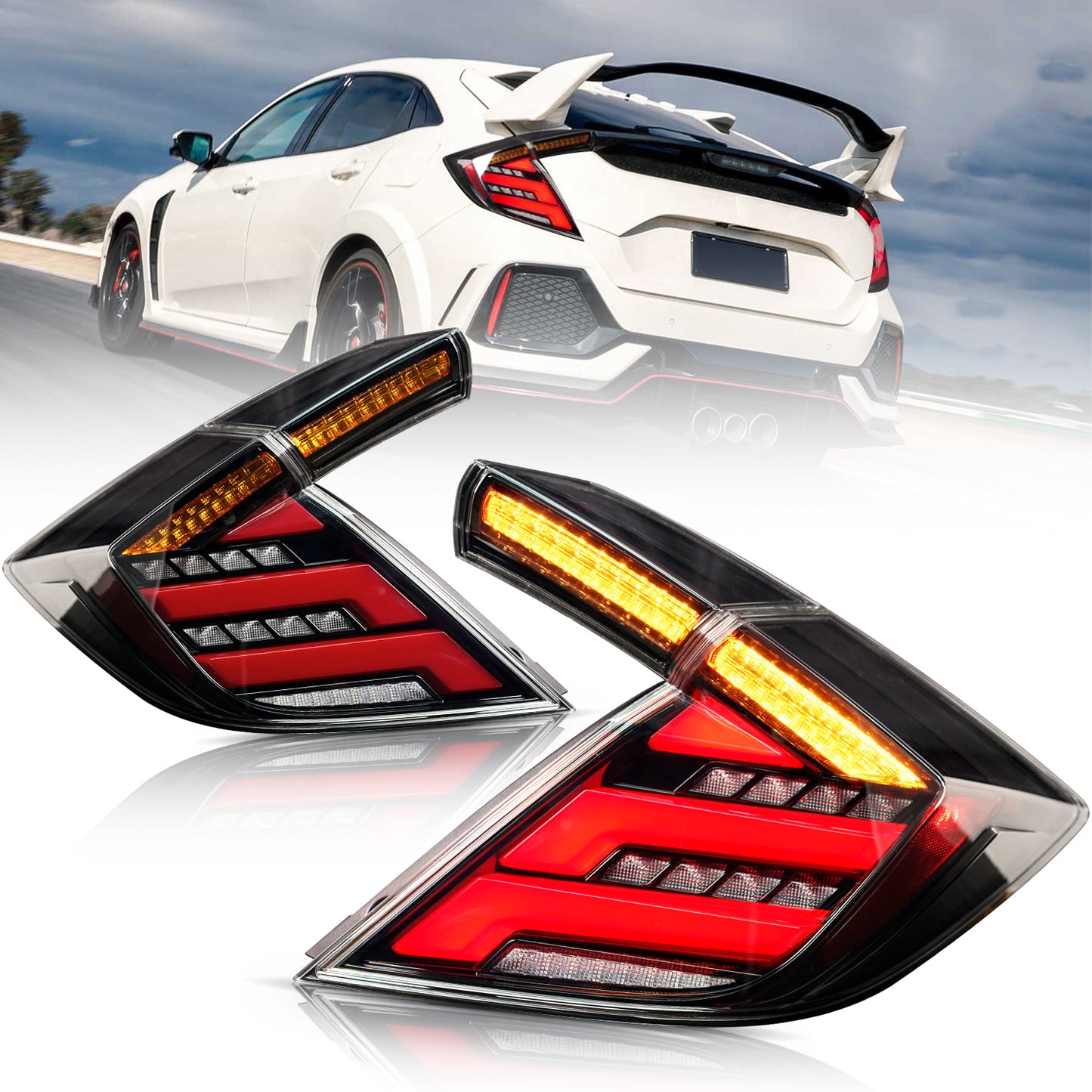 Full LED Tail Lights Assembly For 10th Gen Honda Civic Type R Hatchback 2016-2021