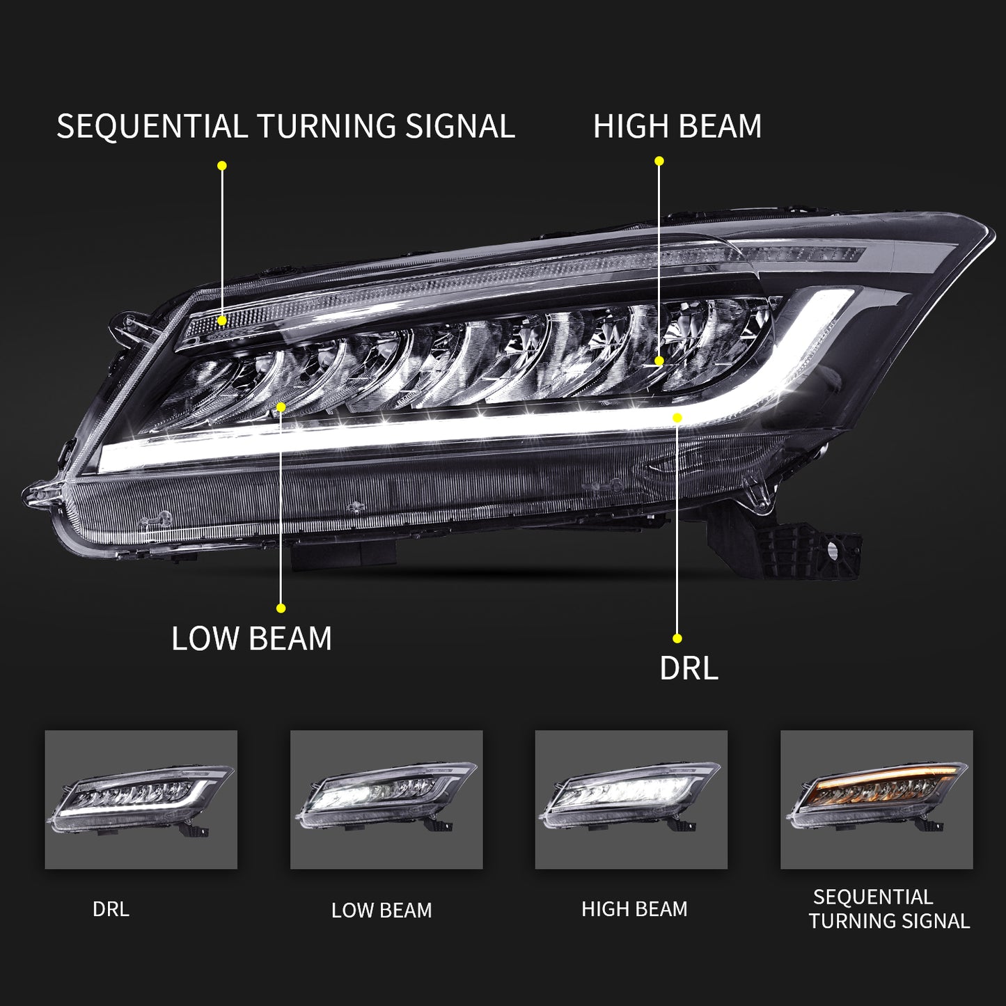 Full LED Headlights Assembly For 8th Gen Honda Accord 2008-2012