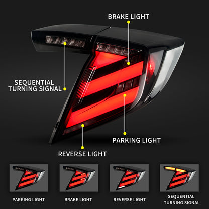 Full LED Tail Lights Assembly For 10th Gen Honda Civic Type R Hatchback 2016-2021 With E-mark certification